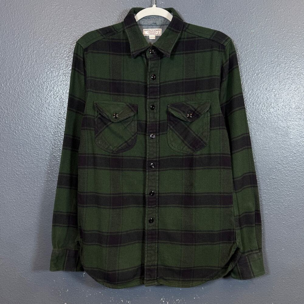Wallace & Barnes S men’s green flannel long sleeve button up 100% cotton shirt